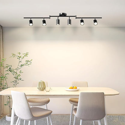 LED 6 Light Track Lighting Kit, 3 Color Adjustable Ceiling Spot Lighting Includes 6 x GU10 Bulb, Modern Track Light Fixture with Rotatable Heads for Kitchen, Living Room, Bedroom