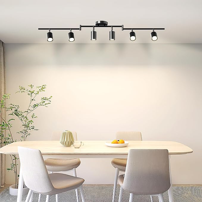 LED 4 Light Track Lighting Kit, Black Ceiling Spotlights, Modern Track Light Fixture with Flexibly Rotatable Light Heads for Kitchen, Living Room, Bedroom, Includes 4 x GU10 Bulb