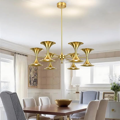 12-Lights Brass Gold Chandelier,Modern Industrial Dining Room Chandelier Lighting Fixture, Farmhouse Metal Ceiling Light for Kitchen Island Bedroom Living Room Hallway