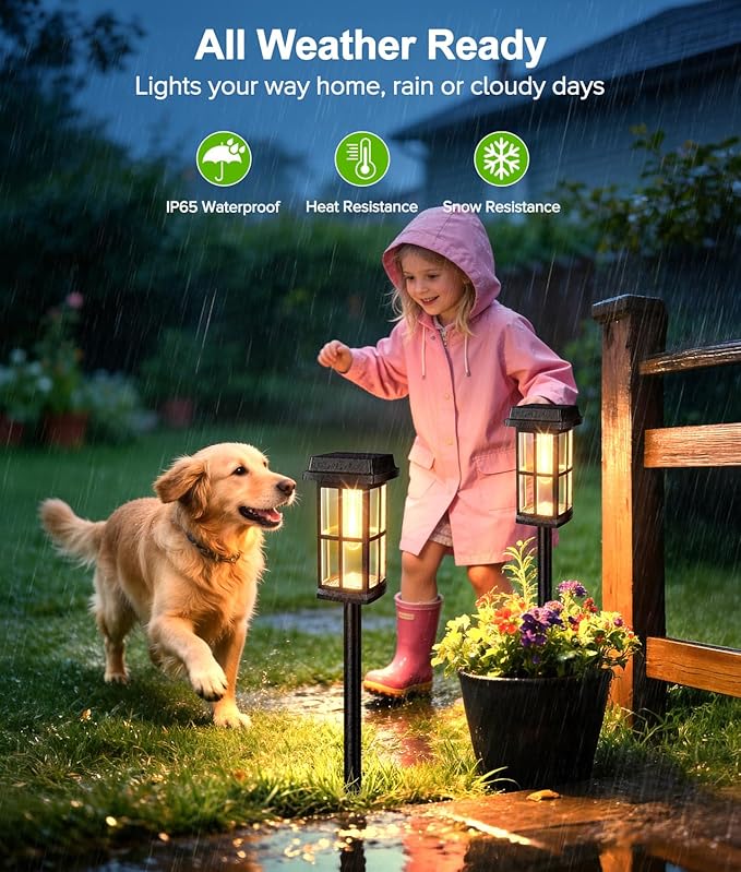 Ahaorigin 8 Pack Solar Pathway Lights Outdoor, 2 Ligting Mode Waterproof Solar Lights Outdoor, Brighter Up to 15 Hrs Sturdy Metal Poles Outdoor Path Light for Yard Walkway Driveway Sidewalk Garden