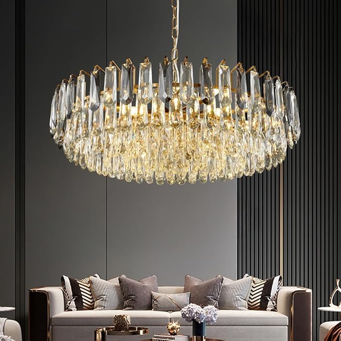 31.5" Modern Crystal Chandelier Gold 3-Tier Luxury Pendant Light Gold Plated Ceiling Pendant Lighting for Dinning Room Living Room Foyer