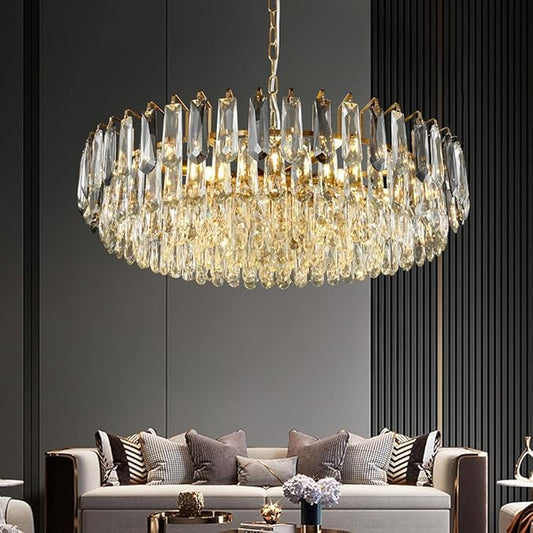 31.5" Gold Crystal Chandeliers Modern3-Tier Luxury Crystal Pendant Light Ceiling Pendant Lighting for Dinning Room Living Room Foyer