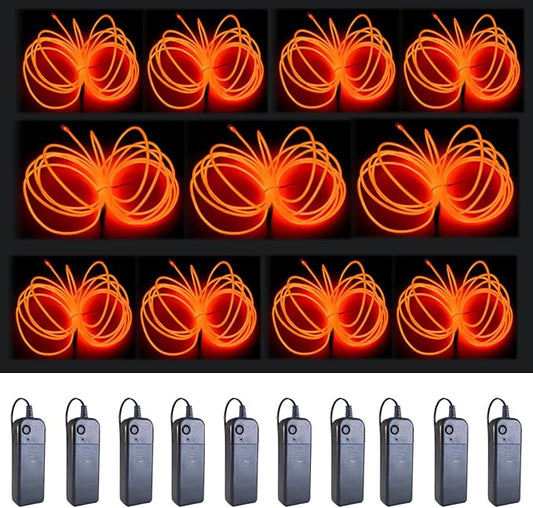 MaxLax EL Wire Orange 10-Pack, 16.4ft/5m Neon Light Wire with Noise Reduction and Battery Pack…
