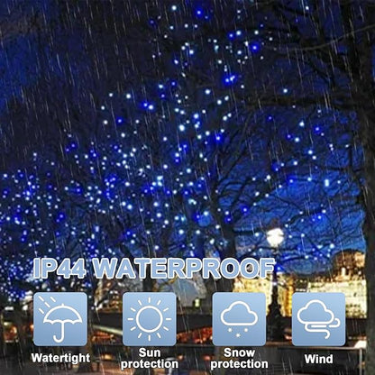 LAMPHOME 99FT 300 LED Blue White String Lights, 16 Modes Plug In Mini Fairy Lights, Waterproof Outdoor Christmas Lights for Hanukkah Xmas Tree Garland Bedroom Ocean Party July 4th Patriotic Decoration