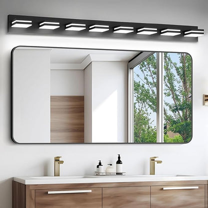 IZORRO LED Modern Bathroom Lights Fixtures(8-Light,Dimmable,360°Rotate),Matte Black Acrylic Wall Lighting,Vanity Lights for Bathroom Over Mirror - 6000k 48In （No Assembly Required）