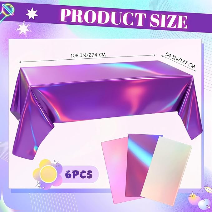 Oudain 3 Pcs Kpop Theme Party Purple & Pink & Silver Iridescent Party Tablecloth 54 x 108 Inch Plastic Rectangle Tablecloth Waterproof Table Cover for Kpop Theme Birthday Decoration