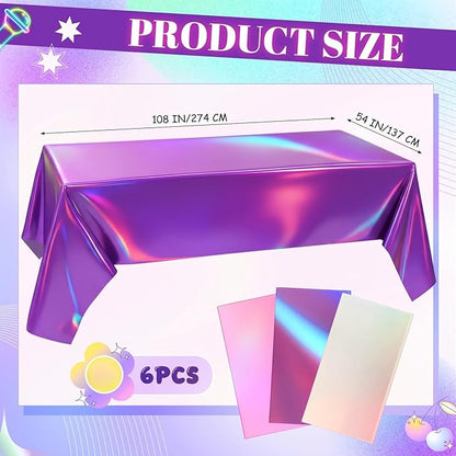 Oudain 3 Pcs Kpop Theme Party Purple & Pink & Silver Iridescent Party Tablecloth 54 x 108 Inch Plastic Rectangle Tablecloth Waterproof Table Cover for Kpop Theme Birthday Decoration