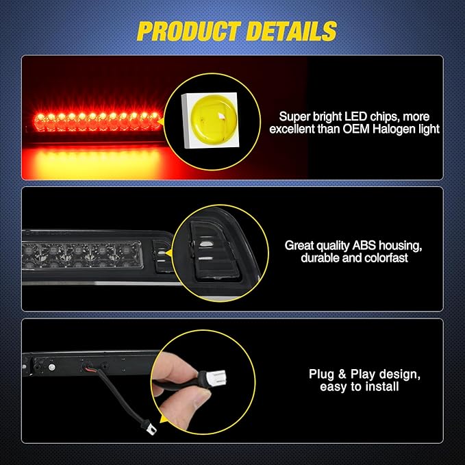 Nilight Third Brake Light Tail High Mount 3rd Stop Lights Smoked Lens Compatible with Ridgeline 2006 2005 2006 2007 2008 2009 2010 2011 2012 2013 2014 Truck Rear Center Cab Lamp