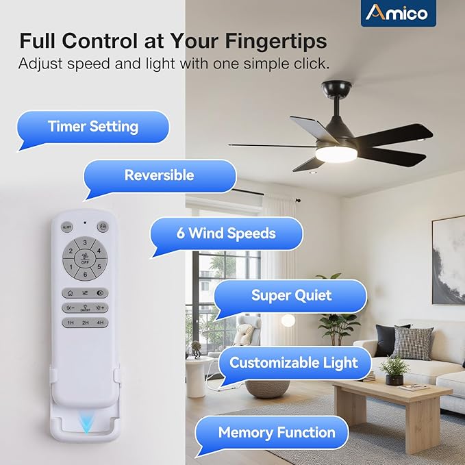 addlon Ceiling Fans with Lights, 42 inch Black Ceiling Fan with Light and Remote Control, Reversible, 3CCT, Dimmable, Noiseless, Small Ceiling Fan for Bedroom, Farmhouse, Indoor/Outdoor Use