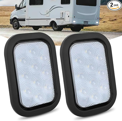 Nilight 5” X 3” Rectangular Trailer Tail Light 2 PCS White 10 LED Back Up Reverse Lights w/Flush Mount Grommets Plugs IP67 Waterproof for 12V Truck ATV UTV Bus RV Camper
