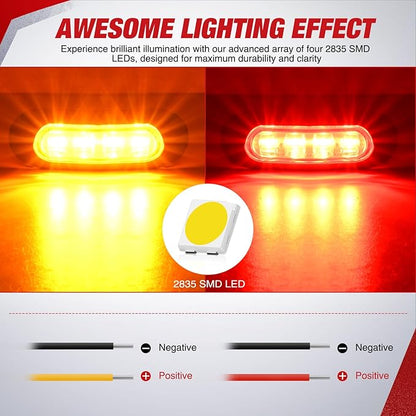 Nilight 20PCS Amber Red Oval Side Marker Lights 4 LED 3.7 Inch Clearance Lamp IP68 Waterproof DC 12-24V with Chrome Bezel Universal for Car Auto Truck Bus Trailer Boat Deck