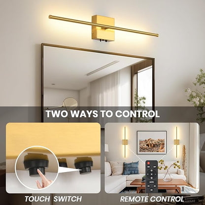 Rechargeable Battery Operated Wall Sconces, 11000mAh Wireless Brushed Gold Wall Lights with Remote Control, 350°Rotate Dimmable Wall Lamp, 3 Color Temperatures, for Bedroom Living Room Hallway, 1 PCS