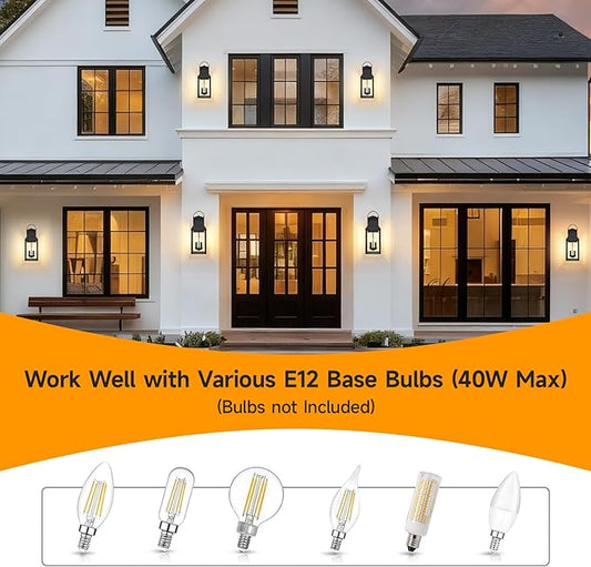 tewei Dusk to Dawn Outdoor Lighting Fixture, 20'' Large Porch Lights Outdoor Sconce Lights, 2-Light Black Exterior Lights for House Waterproof Outside Patio Lanterns for House Garage, 2-Pack
