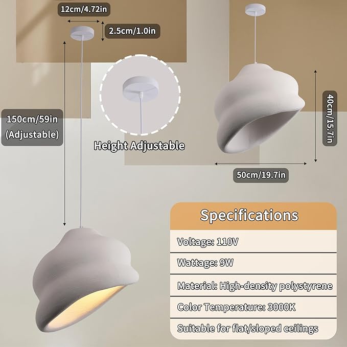 JAYMP Wabi Sabi Pendant Light for Dining Room Kitchen Island Hallway Restaurant Modern Hanging Lamp E26 Base Japanese Style Conch Shape Lighting Fixture, 1 Pack, Matte White, 50cm/19.7in
