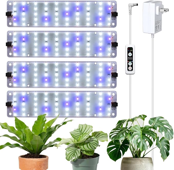 Grow Lights, 40W Linkable Grow Lights for Indoor Plants Full Spectrum, 6/12/16h Timer, Dimmable Ultra-Thin Plant Lights for Indoor Growing, Bluish White, 1-Set