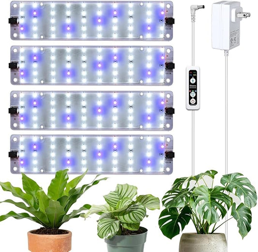 Grow Lights, 40W Linkable Grow Lights for Indoor Plants Full Spectrum, 6/12/16h Timer, Dimmable Ultra-Thin Plant Lights for Indoor Growing, Bluish White, 1-Set
