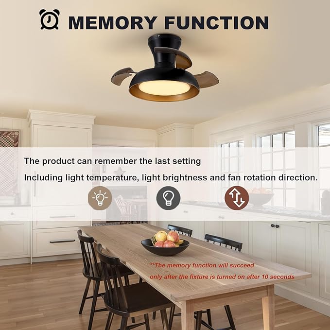 23 Inch Black and Gold Ceiling Fan with Light and Brown Retractable Blades Small Led Light Fixture Ceiling Modern Fandelier Fan Lights Cei ling Fixtures for Bedroom Dining Room Kitchen