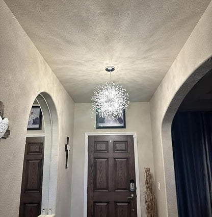 SineRise Modern Crystal Chandeliers Firework, Crystal Light Fixture, Dandelion Chandelier (9-Light, Chrome) for Foyer Hallway Entryway Kitchen Bedroom (Bulbs Not Included)