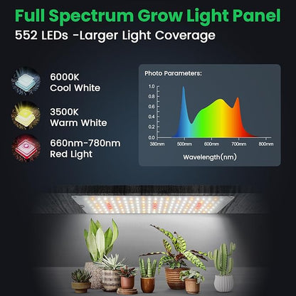 Garpsen Grow Light, 6000K Full Spectrum Plant Lights for Indoor Growing with Auto Timer 6/12/16H, 5 Dimmable Levels & 3 Color Modes, 552 LEDs Grow Lamp Panel for Seed Starting, Veg and Bloom(4Panels)