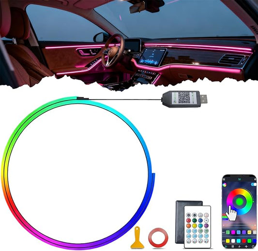 DIBMS APP Controlled RGB Car Interior Light Strip, 43.3 Inches Acrylic Auto Ambient Lighting Kit with Dreamcolor Chasing, Center Console Dashboard Lamps with APP Remote Control