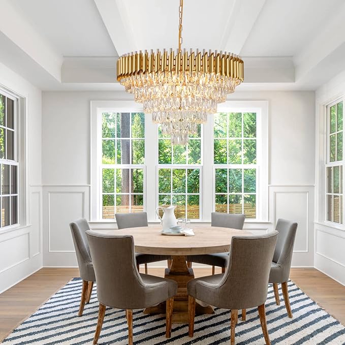 AXILIXI Gold Crystal Chandelier, Modern 30" Round Chandeliers for Dining Room K9 6-Tier Extra Large Ceiling Pendant Light Fixtures Golden Luxury Chandelier for Foyer Living Room Staircase