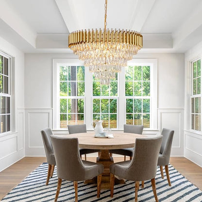 AXILIXI Gold Crystal Chandelier, Modern 30" Round Chandeliers for Dining Room K9 6-Tier Extra Large Ceiling Pendant Light Fixtures Golden Luxury Chandelier for Foyer Living Room Staircase