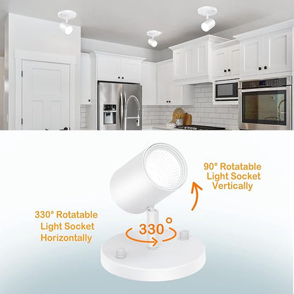 CLOUDY BAY LED Flush Mount Ceiling Spot Light,CRI90+ 9W 3000K 4000K 5000K Selectable Dimmable,Adjustable Tilt Angle Ceiling Track Light Head,White