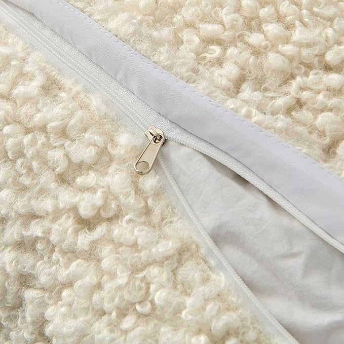 MIULEE Pack of 2 Throw Pillow Covers 18x18 Inch Neutral Cream White Faux Fur Decorative Sherpa Pillow Covers Fuzzy Accent Soft Sheepskin Fleece Cushion Cases for Boho Home Decor Couch Living Room Bed