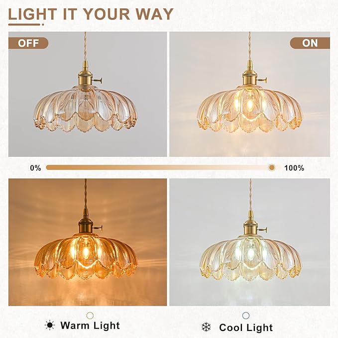 3 Pack Glass Pendant Lights Kitchen Island, Vintage Brass Pendant Light Fixtures, Adjustable Amber Kitchen Pendant Lighting Over Island for Bedroom Living Room Hallway Dining Room