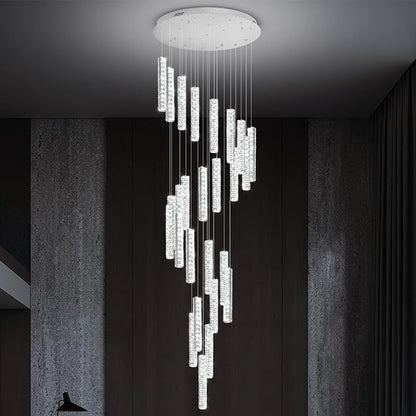 Large Staircase Chandelier 130inch Long Spiral Crystal Chandelier for High Ceiling Foyer Entrance 25-Lights Silver LED Dimmable 3000-6000K
