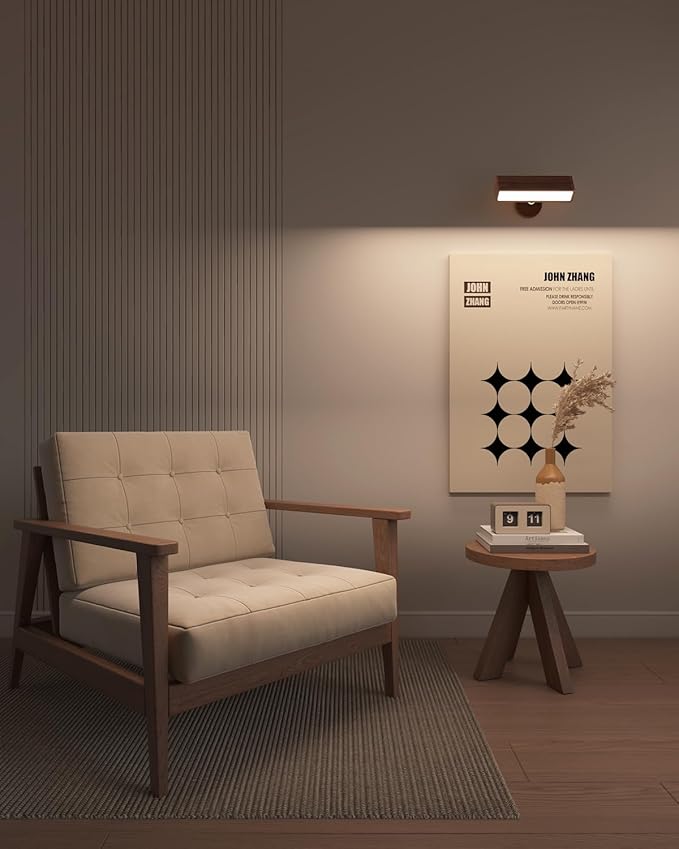 YiLaie Rechargeable Wall Lights for Bedroom,Battery Operated Wall Sconce with Remote Control, Wireless Wall Mount Lamp with 3 Color Temperature for Bedroom,Wood Wall Lights Dimmable,Bedside Reading