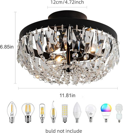KSRYSZCQ Black Crystal Ceiling Light,10''Modern Ceiling Light Fixture Lamp 3 Light with E12 Base,Sturdy Craft & Aesthetic Design,Ideal for Dining Room,Kitchen,Bedroom