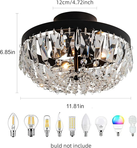 KSRYSZCQ Black Crystal Ceiling Light,10''Modern Ceiling Light Fixture Lamp 3 Light with E12 Base,Sturdy Craft & Aesthetic Design,Ideal for Dining Room,Kitchen,Bedroom