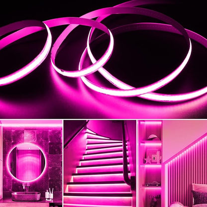 Battery Powered COB Led Strip Lights, 4.92Ft Battery Operated Pink LED Strip Light, High Brightness Flexible LED Tape Lights for Room, Cabinet, Bedroom, Kitchen, Party, Home DIY Decoration
