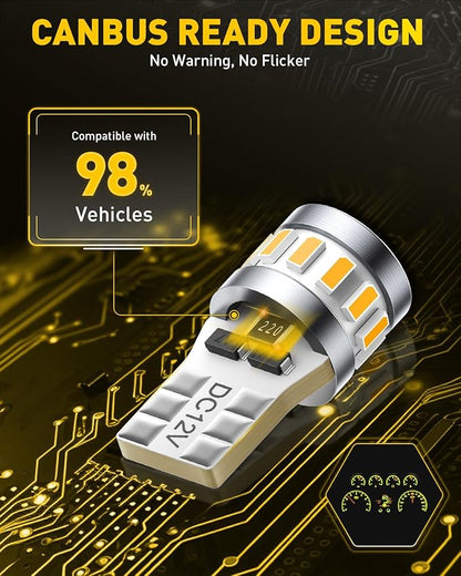 AUXITO Latest 194 LED Bulbs Amber Yellow, Canbus Error Free 168 2825 T10 W5W LED Bulb for Car Dome Door Map Courtesy Trunk Cargo Marker License Plate Exterior Lights, Pack of 2