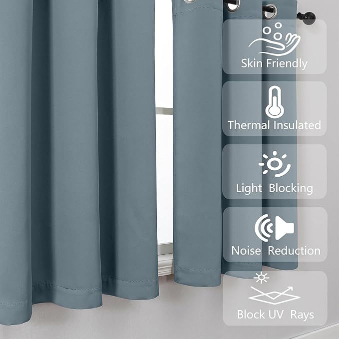 Simplebrand Stone Blue Kitchen Valances for Windows 18 Inches Long 2 Pack, Room Darkening Window Valances for Living Room, Grommet Short Straight Drape Kitchen Curtains for Bedroom Kids Room, 40Wx18L