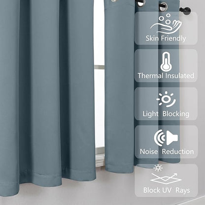 Simplebrand Stone Blue Kitchen Valances for Windows 18 Inches Long 2 Pack, Room Darkening Window Valances for Living Room, Grommet Short Straight Drape Kitchen Curtains for Bedroom Kids Room, 40Wx18L