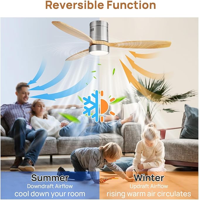 Sofucor 52 Inch Smart Ceiling Fans with Light-Modern Solid Wood Outdoor 3 Blades Ceiling Fan with Light Alexa/Google/APP/Remote Control for Bedroom Living Room Farmhouse,Brushed Nickel&Natural Wood