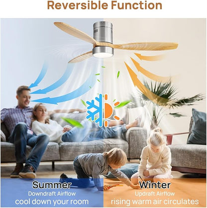 Sofucor 52 Inch Smart Ceiling Fans with Light-Modern Solid Wood Outdoor 3 Blades Ceiling Fan with Light Alexa/Google/APP/Remote Control for Bedroom Living Room Farmhouse,Brushed Nickel&Natural Wood