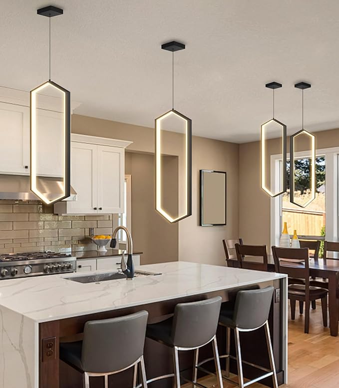 Ring Dimmable Pendant Lighting Adjust LED Mini Chandelier Ceiling Light Fixtures for Kitchen Island Dining Room Living Room Bedroom Hallway Black