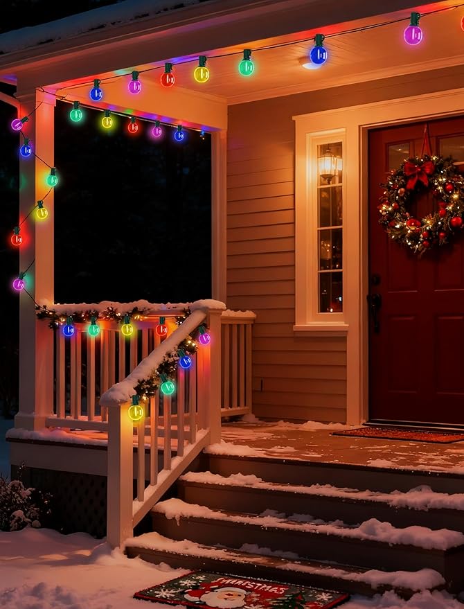 50Ft G40 Multicolor Christmas Lights Outdoor, Outdoor Christmas String Lights with 27 G40 LED Globe Colored Bulbs, Hanging Patio String Lights for Outside Xmas Tree Backyard Porch Party Roofline