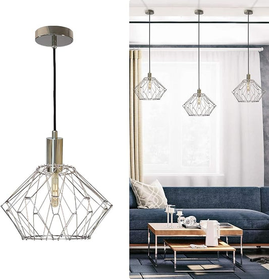 Royal Designs, Inc. Foldable Industrial Metal Pendant Light with Adjustable 7 ft Long Lamp Cord & Canopy, Create 9 Different Shapes, Polished Nickel, Single