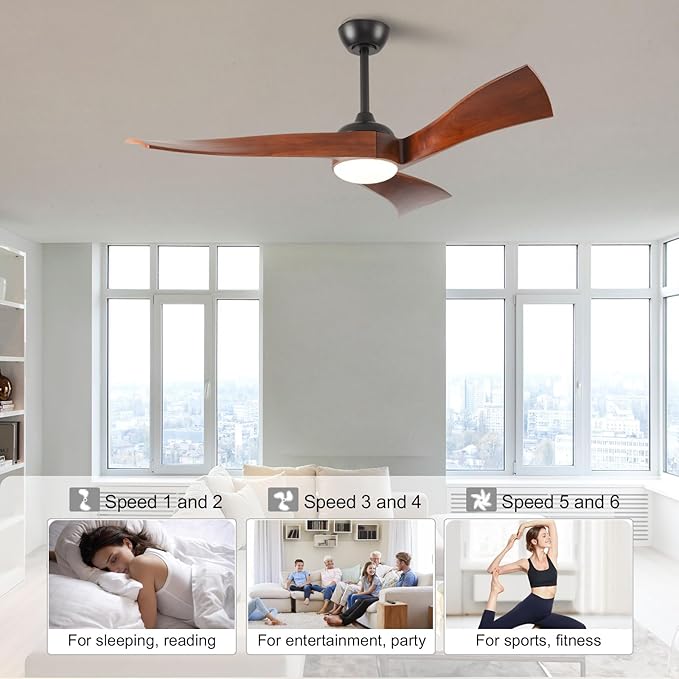 52 Inch Modern Ceiling Fans with Lights and Remote Control Quiet Motor with 6 Speeds, Unique Fan Design Indoor Outdoor Ceiling Fan with Light for Farmhouse Patios Bedroom Living Room