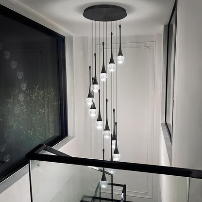 ykolupty Modern Crystal Chandeliers LED Dimmable Stairwell Chandelier 12-Lights Teardrop Chandelier Large Pendant Light for Entryway Foyer Living Room Black