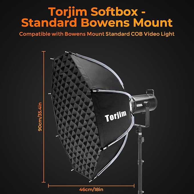 Torjim 35.4"/90cm Octagonal Softbox with Quick Release Bowens Mount, Portable & Collapsible with Removable Diffusers & Grid, Perfect for Portrait Photography, Video Production, and Studio Lighting