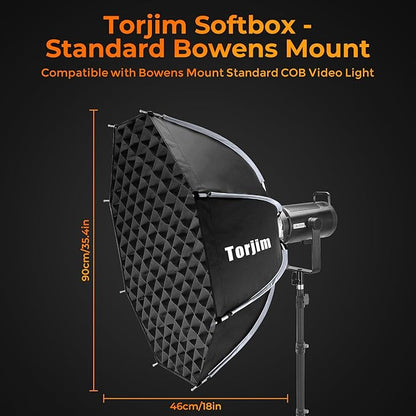 Torjim 35.4"/90cm Octagonal Softbox with Quick Release Bowens Mount, Portable & Collapsible with Removable Diffusers & Grid, Perfect for Portrait Photography, Video Production, and Studio Lighting