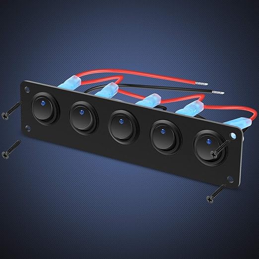 Nilight 5 Gang 3 Pin Rocker Switch Panel Waterproof On-Off Toggle Switches for Car Vehicle Trailer Truck SUV Marine Boat RV Ship 12V/24V 20A