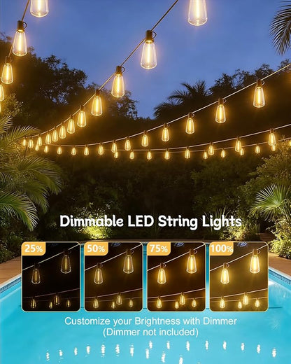 KGC 100FT LED Outdoor String Lights, Weatherproof Heavy Duty Patio Lights with 52 ST38 Shatterproof Edison Bulbs, Dimmable Vintage Bistro Lighting for Garden, Backyard, Pergola, Christmas Party