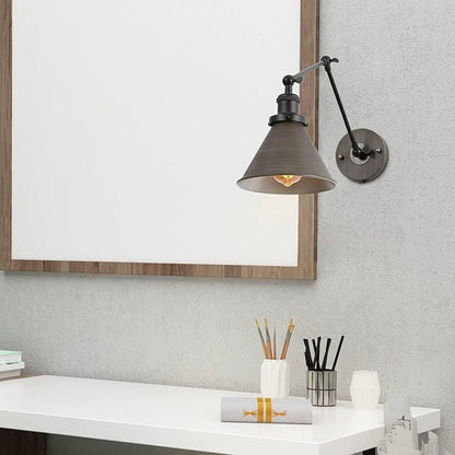 LALUZ Black Wall Sconces Lighting, Modern Swing Arm Plug-in or Hardwired Adjustable Wall Lamp with Antique Silver Finish for Bedroom, Kitchen, and Living Room