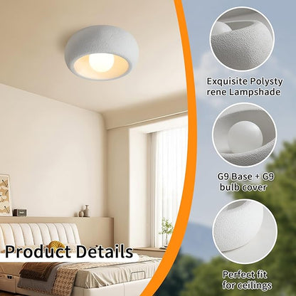 JAYMP Modern Ceiling Light for Dining Room Kitchen Island Hallway G9 Base Japanese Wabi-Sabi Style Round Lighting Fixture (Matte White, 30cm/11.8inch)